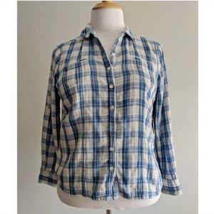 Eddie Bauer Gauzy Plaid Buttondown blue/white